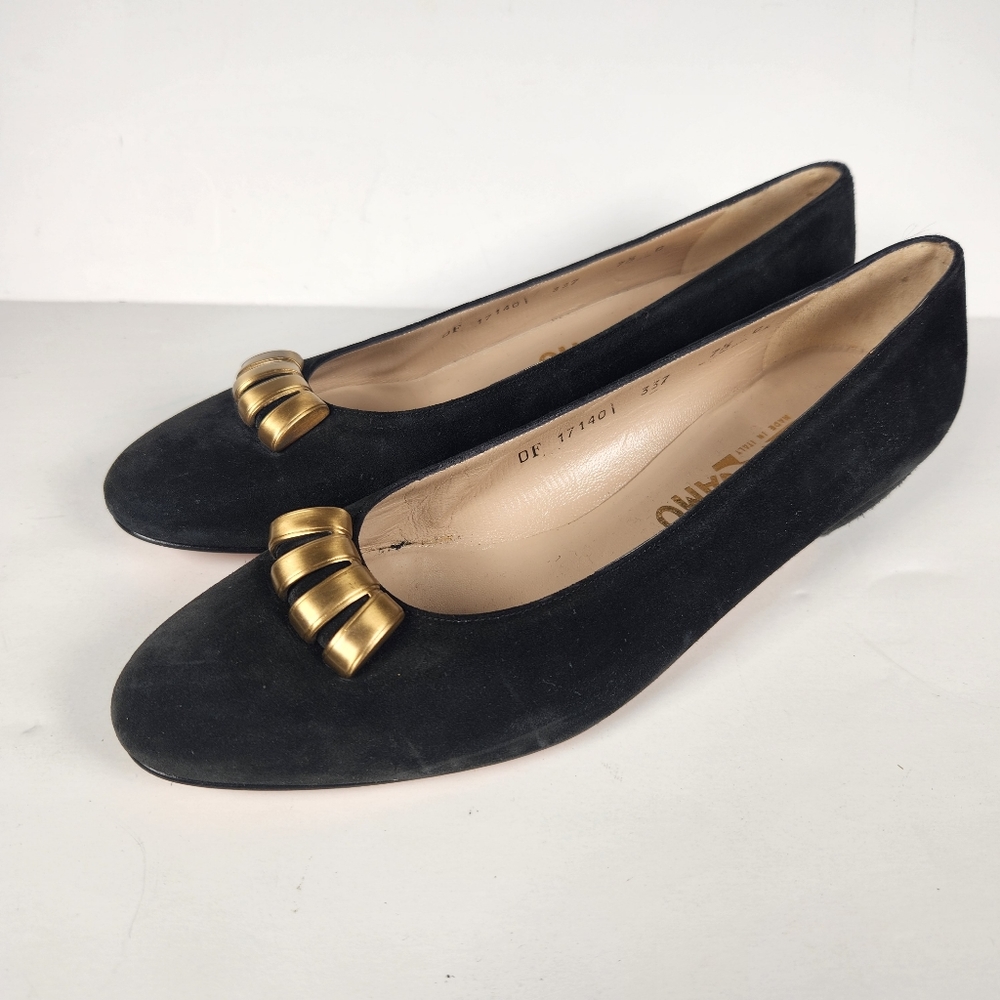 Salvatore Ferragamo Womens Suede Ballet Flats Black Size 7.5 C